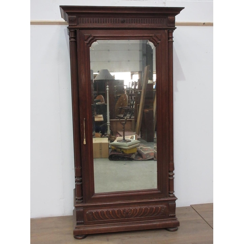 626 - A French walnut Armoire with single mirror door flanked by fluted columns with drawer to base, 7ft 3... 