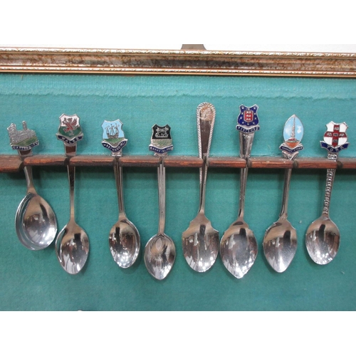 646 - A Rack with a collection of Commemorative Spoons 3ft 6in W x 2ft 4in H