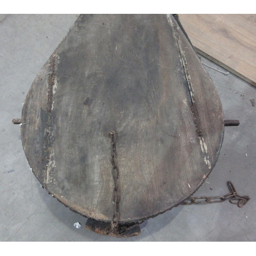 647 - A large pair of Forge Bellows A/F 5ft 2in L x 2ft 4in W (some woodworm and damage)