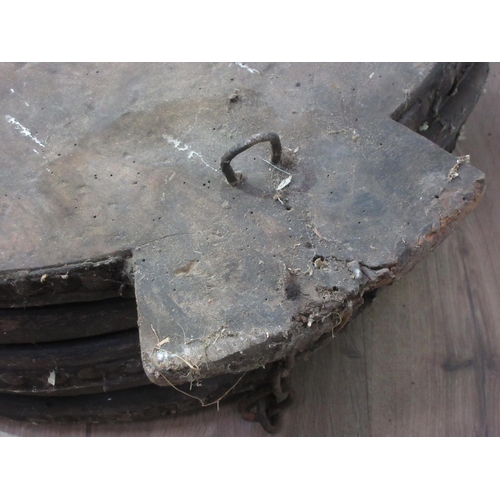 647 - A large pair of Forge Bellows A/F 5ft 2in L x 2ft 4in W (some woodworm and damage)