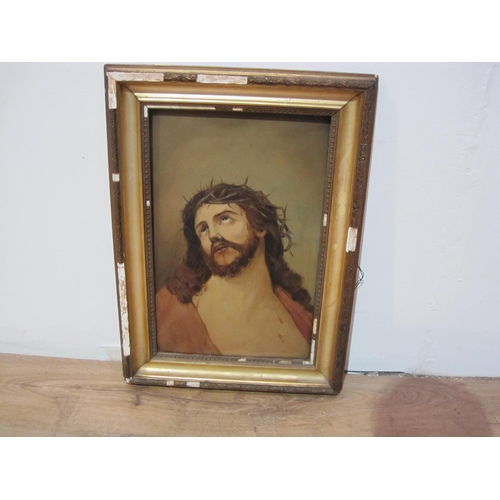 150 - ENGLISH SCHOOL, late 19th Century. Christ with a Crown of Thorns, oil on card, 18 1/2 in x 12 in.