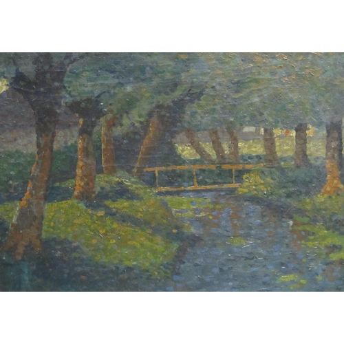 159 - FRENCH SCHOOL. Trees by a stream, oil on canvas, 16 x 21 1/2 in.