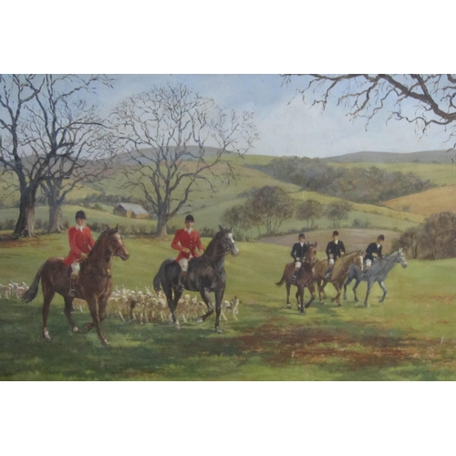 161 - ENGLISH SCHOOL, c1970. Huntsmen and hounds, oil on board, 20 x 30 in.