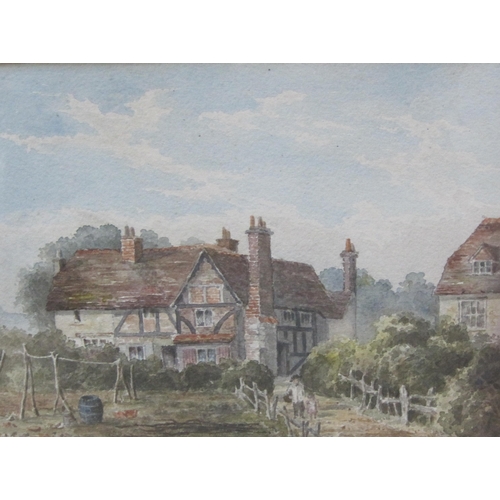 170 - ENGLISH SCHOOL. Late 19th Century.Figures on a path by houses, said to be at St Cross, Winchester, 1... 