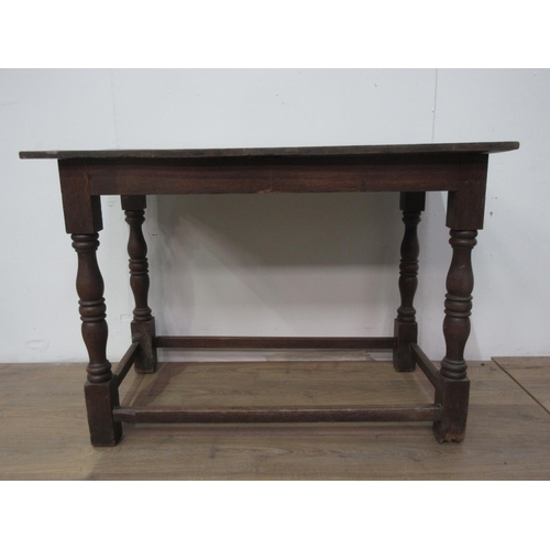 622 - An oak Communion Table in the 17th Century style with rectangular top on turned supports and squared... 