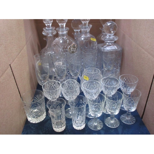 45 - A pair of tall oblong cut glass Decanters, five other Decanters and Stoppers and a collection of mix... 