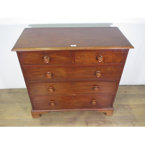 486 - A Victorian walnut Chest of two short and three long drawers with turned knobs mounted on shaped bra... 