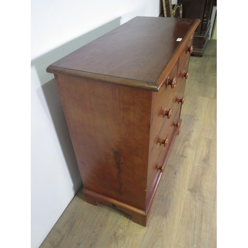 486 - A Victorian walnut Chest of two short and three long drawers with turned knobs mounted on shaped bra... 