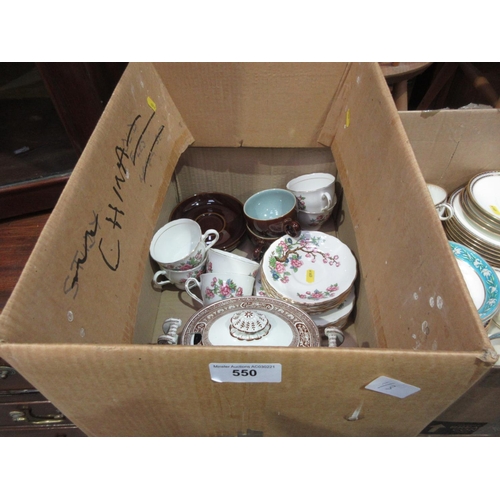 550 - Three boxes of part Tea Services including Minton, Colclough and Delphine