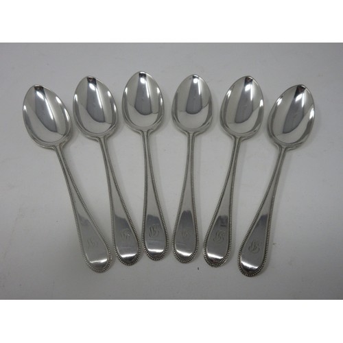 352 - Six Victorian silver Teaspoons, old English bead pattern, engraved initials, Glasgow 1879, in case.