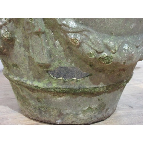 250 - A composite stone Planter with moulded swag frieze 1ft 7in D x 1ft 1in H (hole in side)