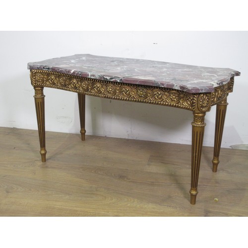 547A - A marble top Coffee Table with gilt base and fluted tapering supports 2ft 11in Wx 1ft 5inW