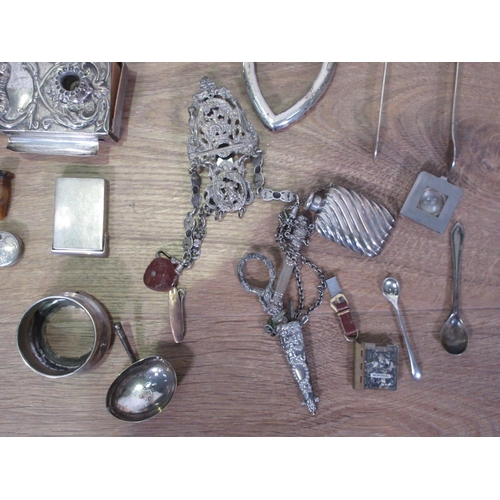 367 - A white metal Chatelaine A/F, silver Matchbox Cover, Vesta Case, various Lids, etc.