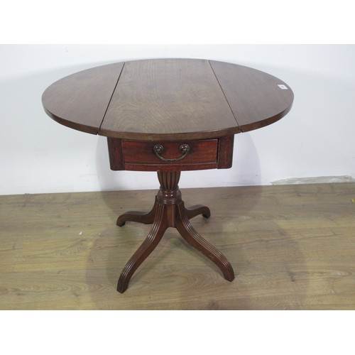 538 - A 19th Century mahogany oval Pembroke Table fitted end drawer mounted upon barrel turned column and ... 