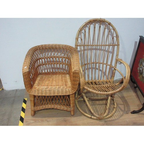 541 - An oak reclining Steamer Chair 2ft 3in W, a green upholstered Armchair on turned supports and caster... 