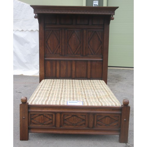 642 - A well made panelled oak Half Tester Bed in the 17th Century style with fitted mattress, the canopy ... 