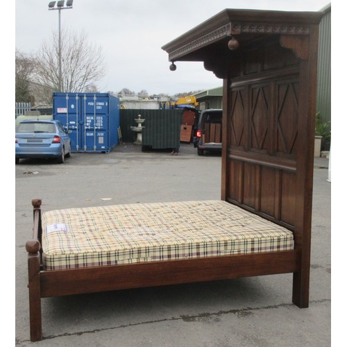 642 - A well made panelled oak Half Tester Bed in the 17th Century style with fitted mattress, the canopy ... 