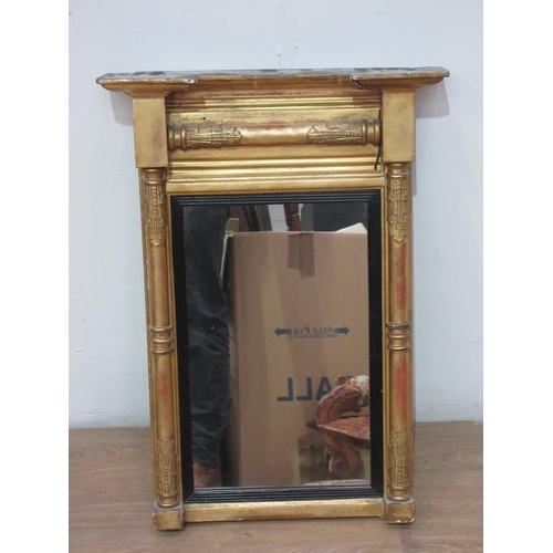 110 - A Regency gilt framed Pier Mirror with moulded columns to frame and ebonised slip 2ft 1in H x 1ft 6i... 