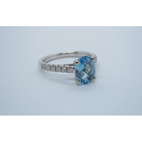 178 - An Aquamarine and Diamond Ring claw-set oval-cut aquamarine, 1.20cts, with brilliant-cut diamonds, p... 