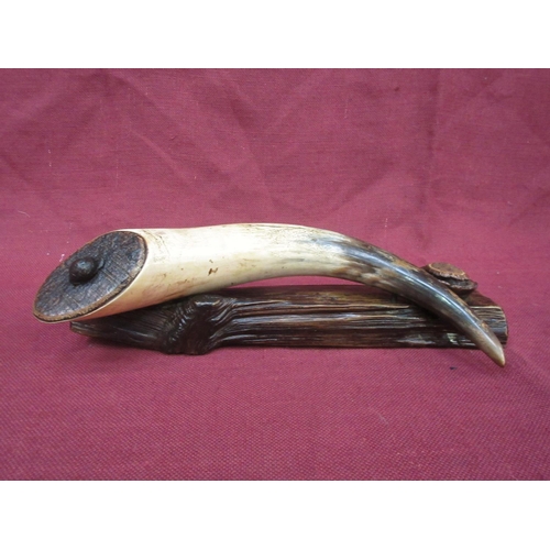 271 - A Horn mounted on a rustic wooden base