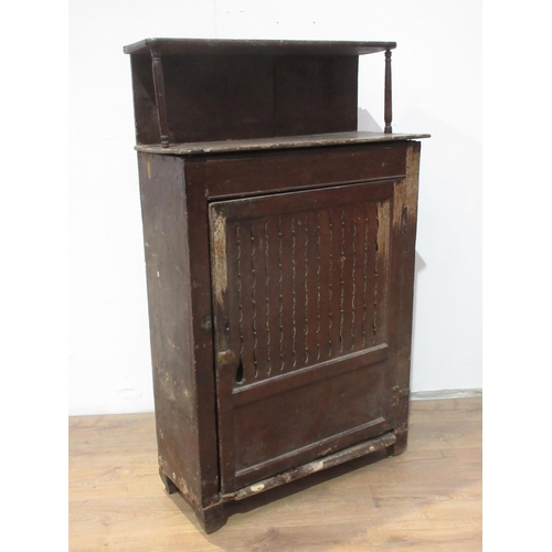 344 - A 19th Century scumble painted pine Food Hutch with raised gallery back fitted single pierced cupboa... 