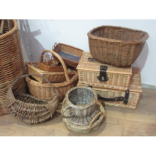 359 - A wicker Linen Basket 2ft 2in H, a quantity of Baskets and Walking Sticks