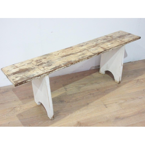 380 - A painted pine refectory Stool with scrub top 4ft 8in L x 1ft 7in H