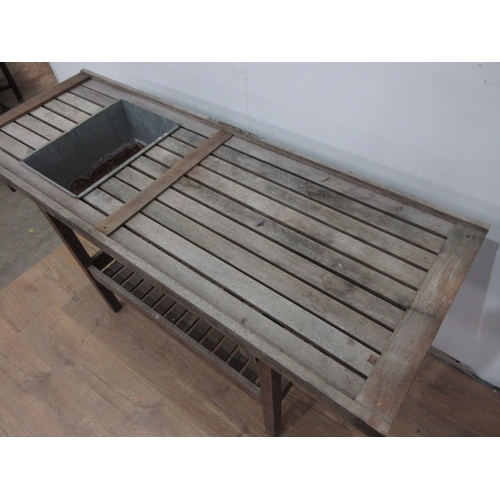 391 - A teak potting Shed two tier Table with metal lined box 4ft 7in W x 2ft 9in H