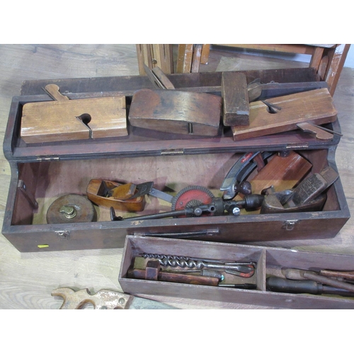 408 - A Tool Box with Tools, three Saws and a Step Ladder