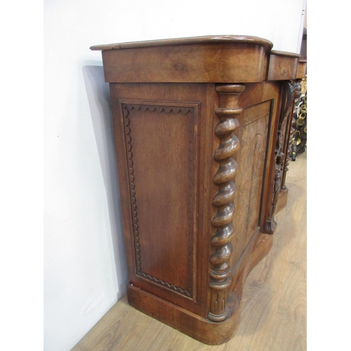 441 - An antique walnut and marquetry serpentine Chiffonier fitted pair of panelled doors flanking carved ... 