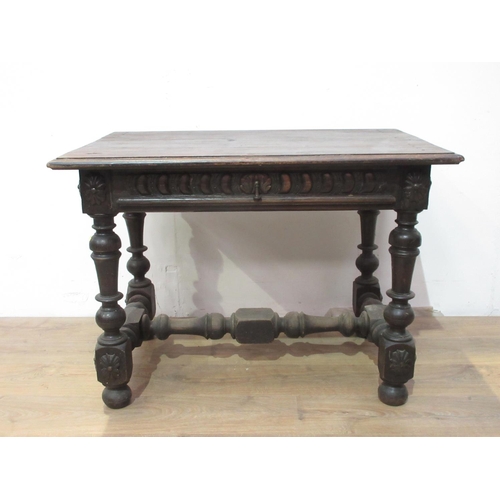 491 - A 19th Century Dutch oak Centre Table mounted upon turned supports and H-stretcher 3ft 4in W x 2ft 4... 