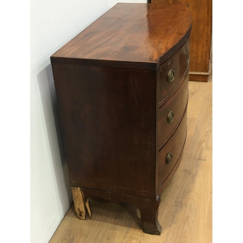 525 - A 19th Century mahogany Chest of three long drawers, flanked by reeded columns, 3ft 4in W x 3ft 2in ... 