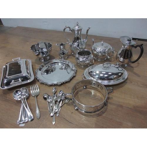 673 - A collection of plate including Tea Pot, Tray, Entre Dish, Cutlery, etc