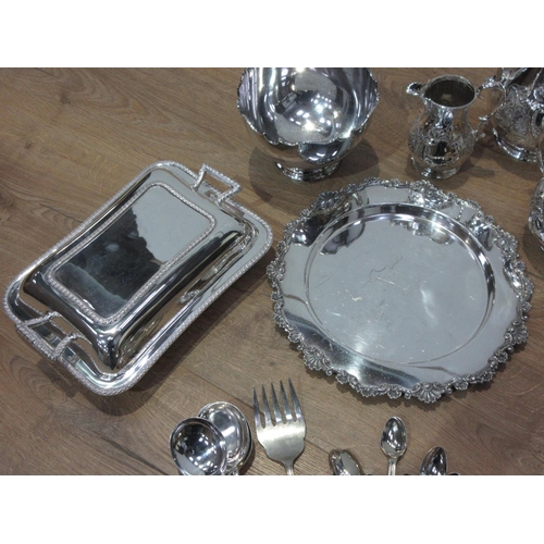 673 - A collection of plate including Tea Pot, Tray, Entre Dish, Cutlery, etc