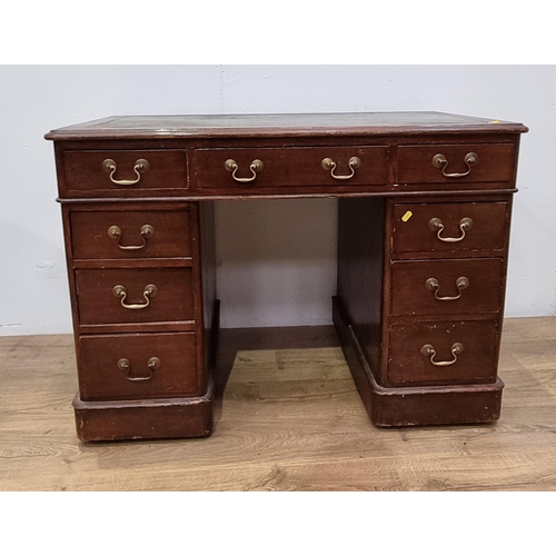 677 - A Victorian mahogany Pedestal Desk with leather inset writing surface fitted nine drawers 3ft 6in W ... 