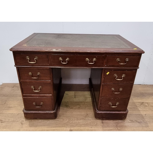 677 - A Victorian mahogany Pedestal Desk with leather inset writing surface fitted nine drawers 3ft 6in W ... 