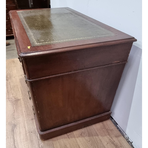 677 - A Victorian mahogany Pedestal Desk with leather inset writing surface fitted nine drawers 3ft 6in W ... 