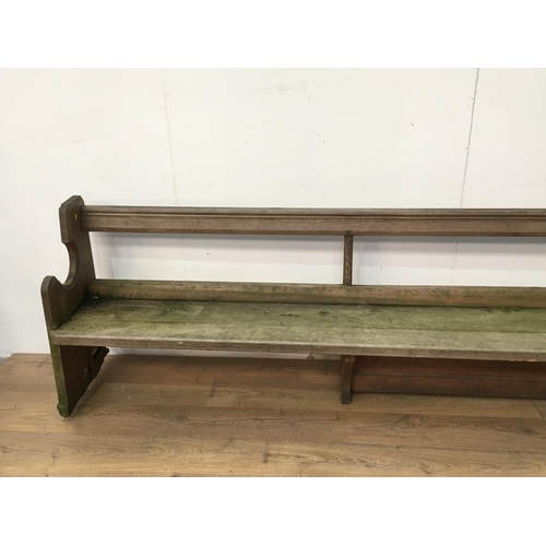 742 - A long antique pitch pine Church Pew 11ft 2in L x 2ft 8in H