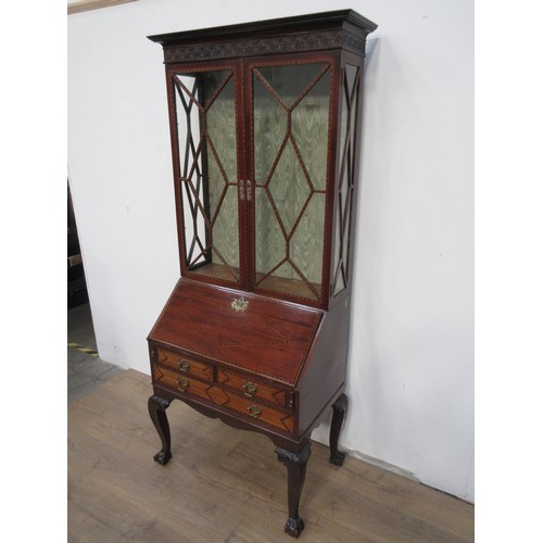 107 - An Edwardian mahogany Bureau Bookcase with boxwood and ebonised diamond stringing, the upper section... 