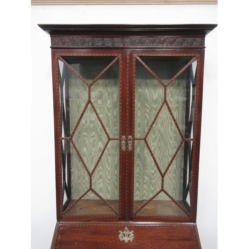 107 - An Edwardian mahogany Bureau Bookcase with boxwood and ebonised diamond stringing, the upper section... 