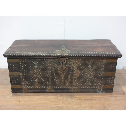 109 - A hardwood Blanket Box with brass studded decoration 1ft 10in W x 1ft 2in H