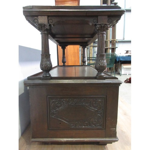 446 - A 19th Century oak Buffet with leafage carved corinthian column supports above base fitted three dee... 