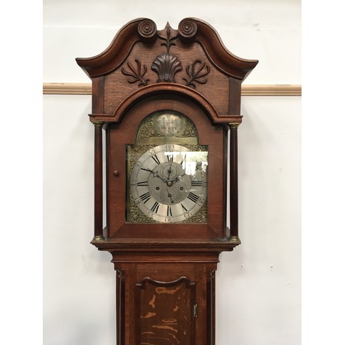 108 - A 19th Century Longcase Clock with arched brass face with main and two subsidiary dials by Cooper, D... 