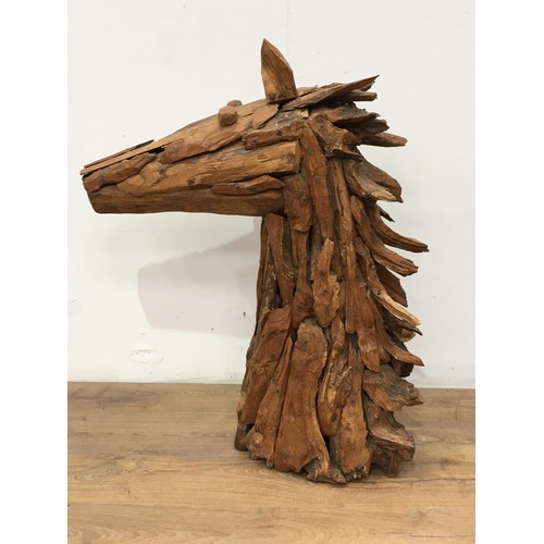 681 - A wooden Sculpture of a horses' head 3ft 1in H