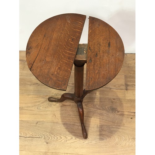 679 - An 18th Century oak Candle Table with barrel turned column on three pad feet A/F 1ft 2 1/2in D