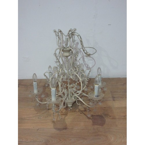 747 - A white painted six branch Electrolier with cut glass start shaped droppers and beads 2ft 2in H x 2f... 