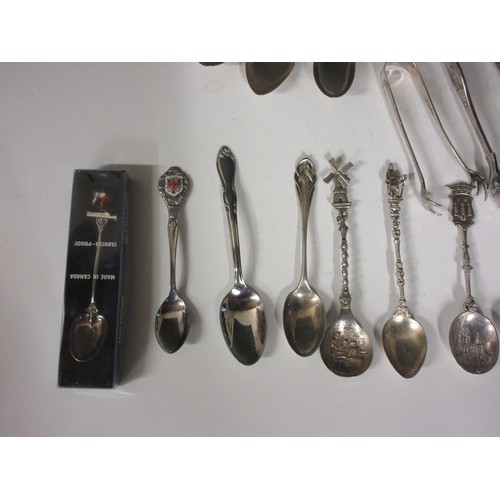 280 - A set of six silver Tea Spoons, three fiddle pattern Tea Spoons. various silver and plated Souvenier... 