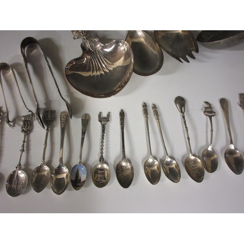 280 - A set of six silver Tea Spoons, three fiddle pattern Tea Spoons. various silver and plated Souvenier... 