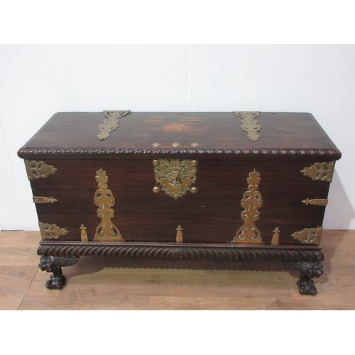 776 - A 19th Century Continental camphor wood Blanket Chest on stand with pierced brass strap hinges, stud... 