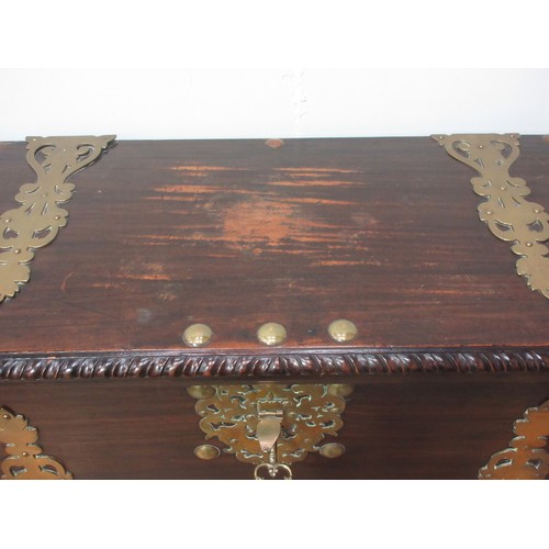 776 - A 19th Century Continental camphor wood Blanket Chest on stand with pierced brass strap hinges, stud... 